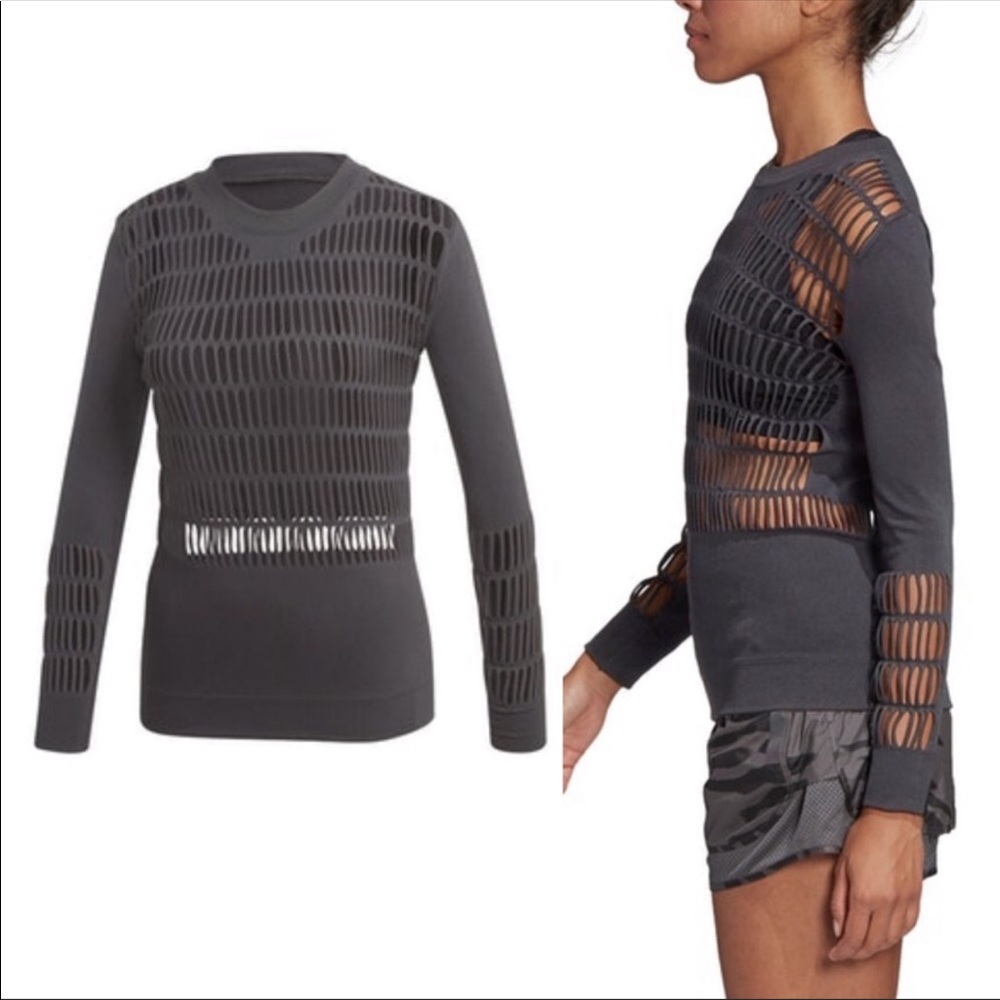 Adidas by Stella McCartney Black Mesh Long Sleeve Top - Picture 2 of 3